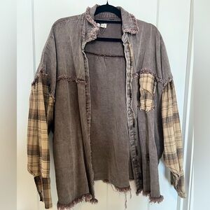 POL Brown and Tan Textured Shacket